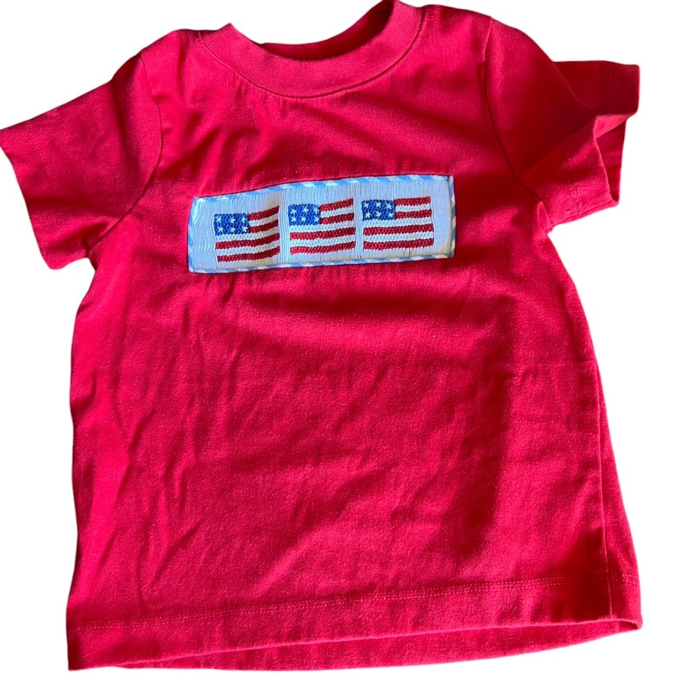 Smocked American flag toddler shirt